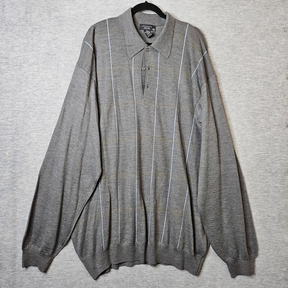 Toscano Men Sweater 2XT Gray 100% Merino Wool Made in Italy Knit Pullover
